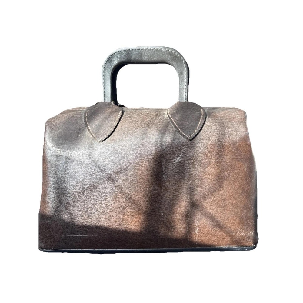 Vintage Brown Leather Doctor Bag Gladstone Style Top Handle Satchel Travel Case - Picture 2 of 5